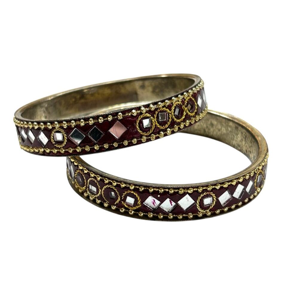 Set of‎ 2 Goldtone and Mirrored Small Bangle Bracelets 2.25" Inside Diameter
